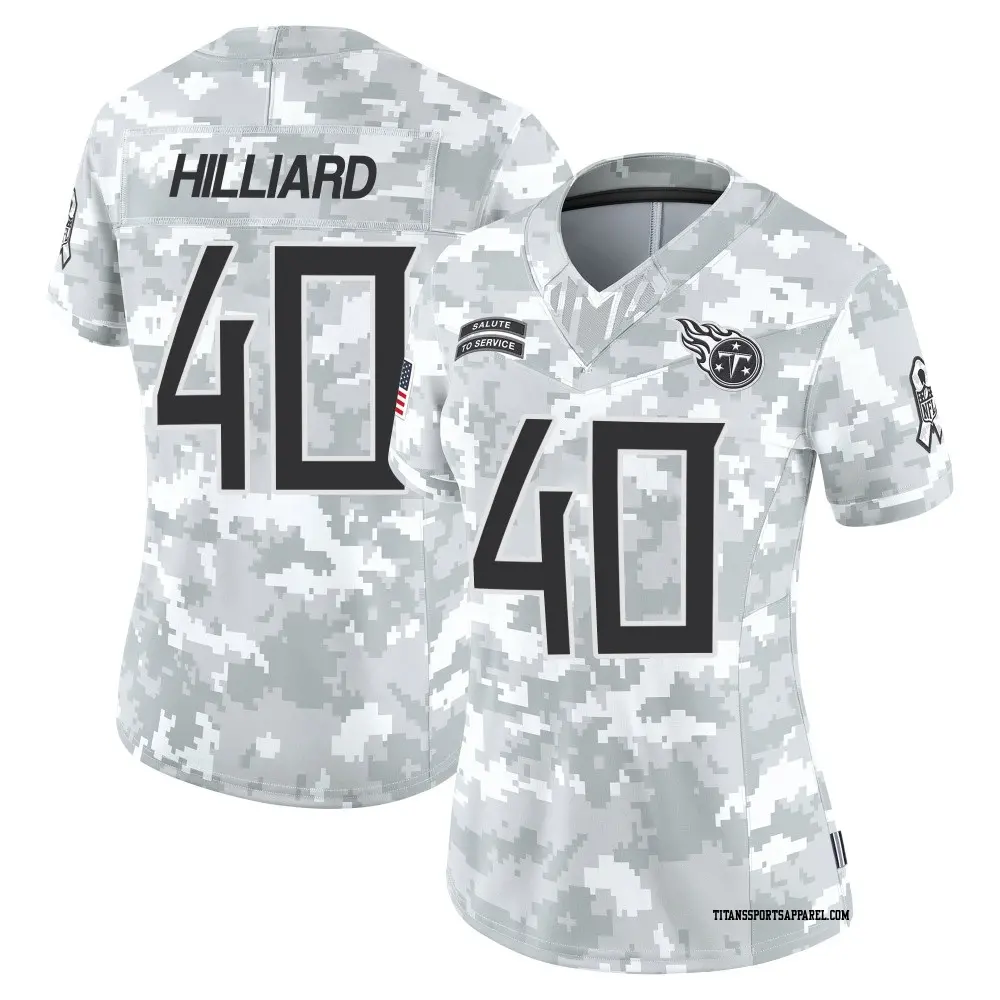 Limited Arctic Camo Women's Dontrell Hilliard Tennessee Titans 2024 Salute to Service Jersey