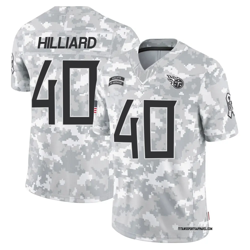 Limited Arctic Camo Youth Dontrell Hilliard Tennessee Titans 2024 Salute to Service Jersey