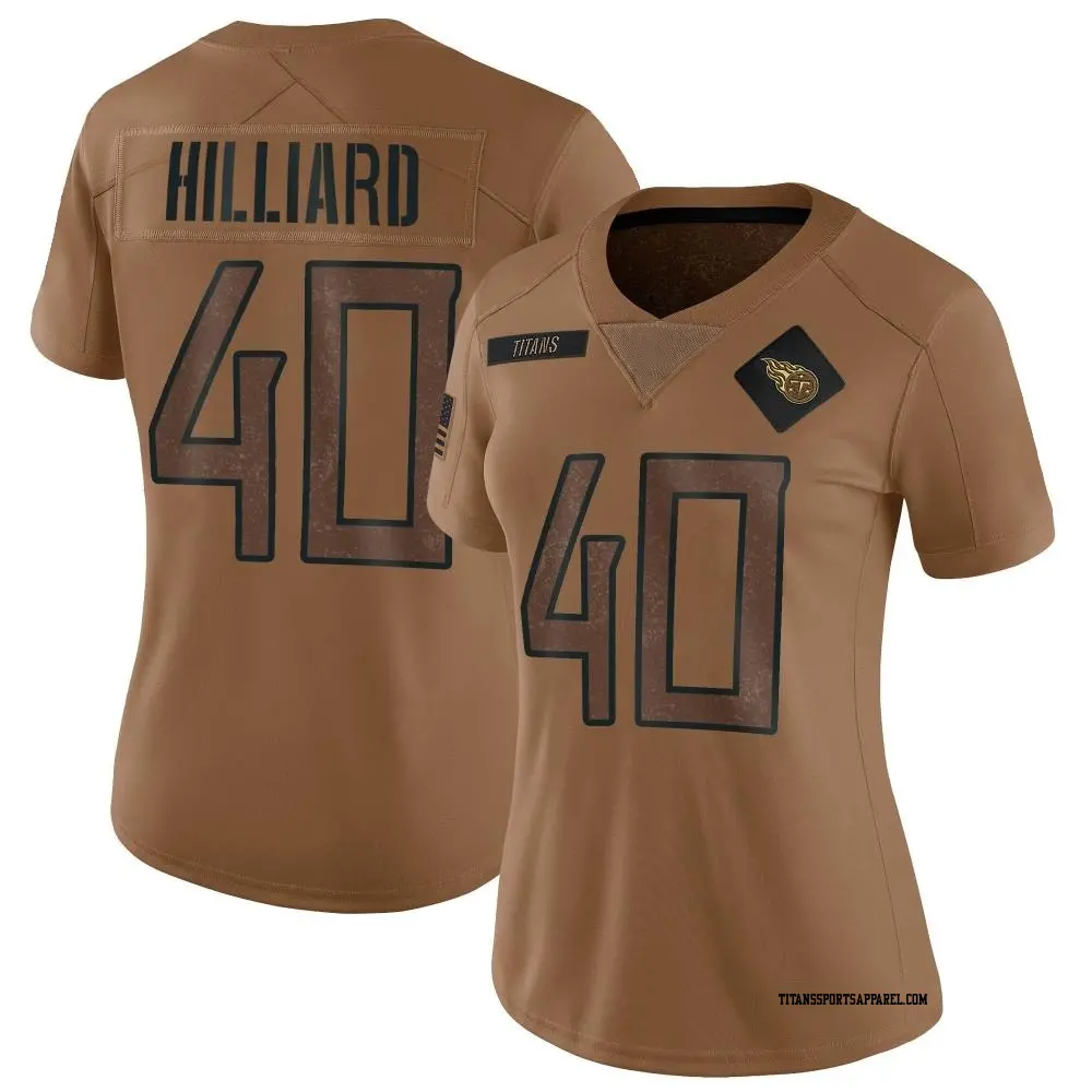 Limited Brown Women's Dontrell Hilliard Tennessee Titans 2023 Salute To Service Jersey