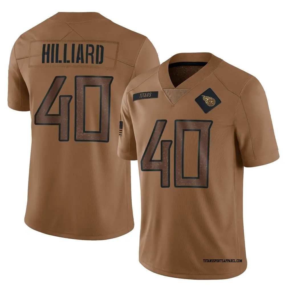 Limited Brown Youth Dontrell Hilliard Tennessee Titans 2023 Salute To Service Jersey