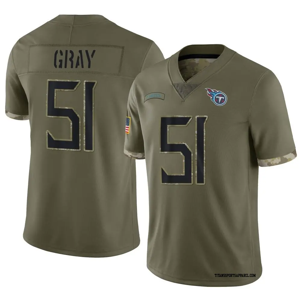 Limited Olive Youth Cedric Gray Tennessee Titans 2022 Salute To Service Jersey